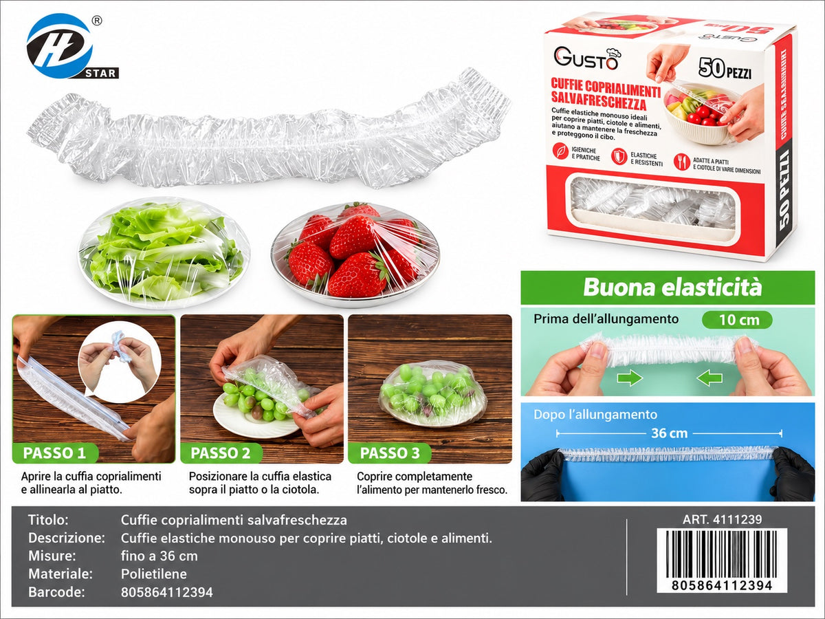 4111239 Cuffie Copri Alimenti Salvafreschezza-36Cm 1/12 Ct48