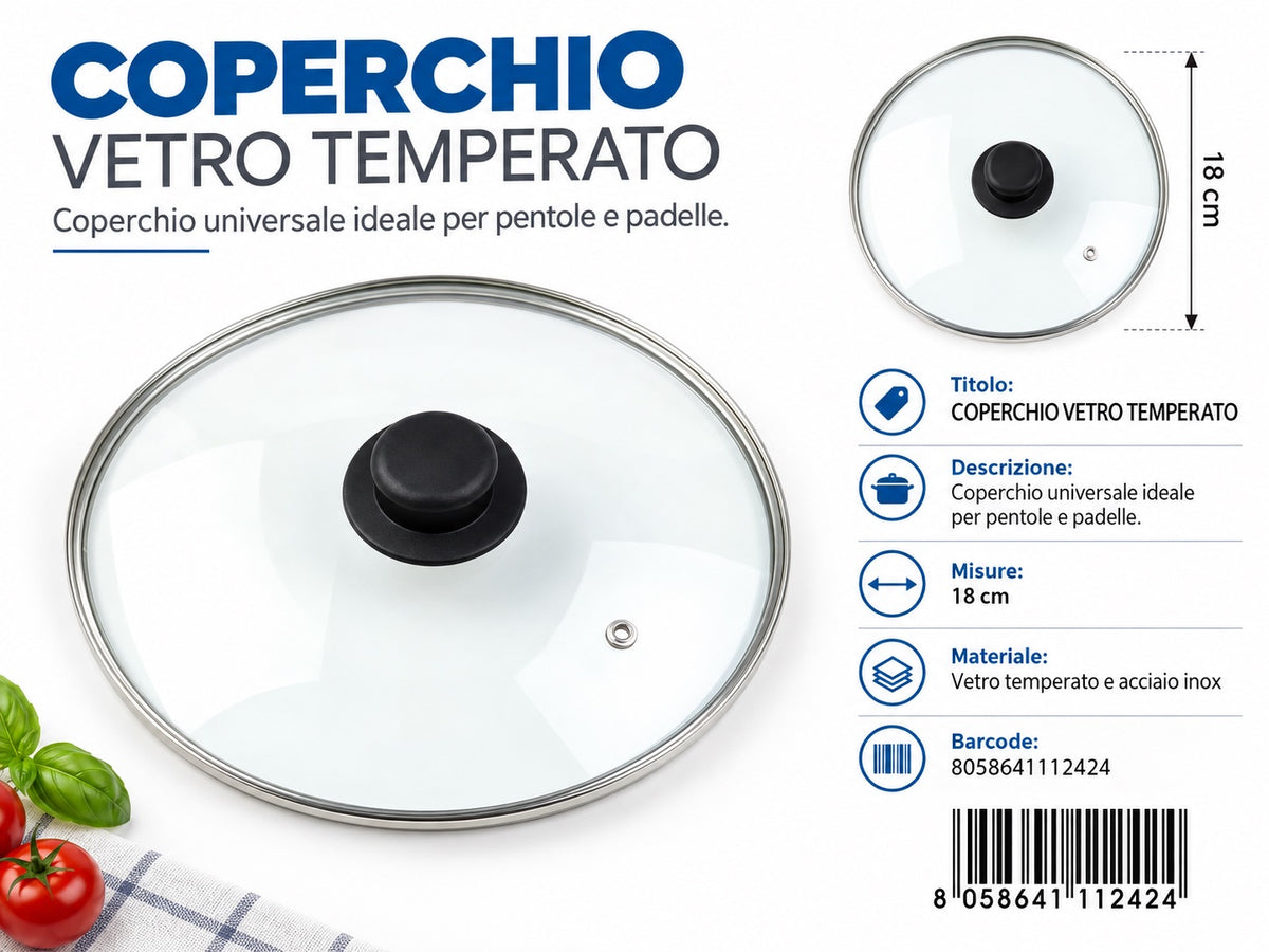 4111242 Coperchio In Vetro Temperato 4,0 Mm D.18 Cm Ct12