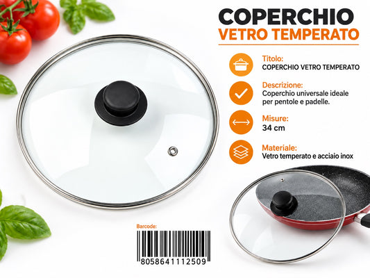 4111250 Coperchio In Vetro Temperato 4,0 Mm D.34 Cm Ct12