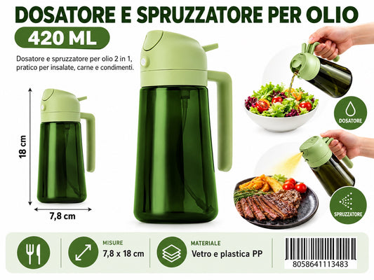 4111348 Oliera Dosatore E Spruzzatore Per Olio 420Ml Col. Verde 1/6 Ct48