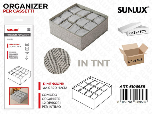 Sunlux Organizer Cassetti Tnt 12DIVS. 32*32*12CM
