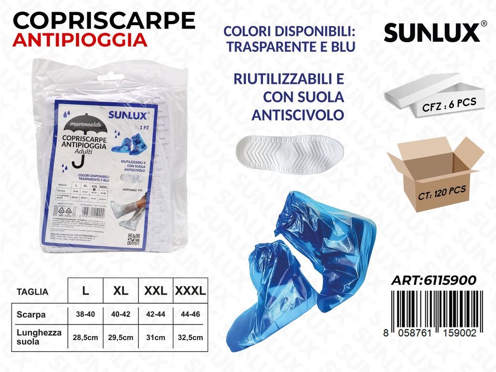 Sunlux Copriscarpe Antipioggia Riut. L/Xl/Xxl/Xxxl