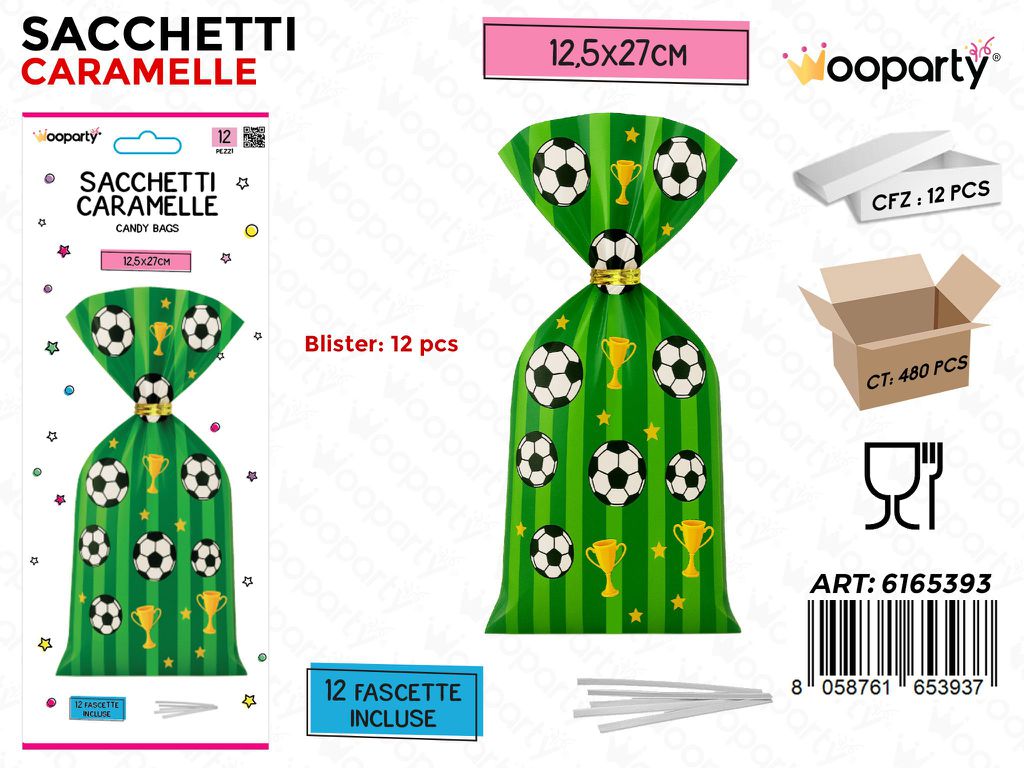 SACCHETTI CARAMELLE 12PCS C/FASCETTE 12.5*27CM