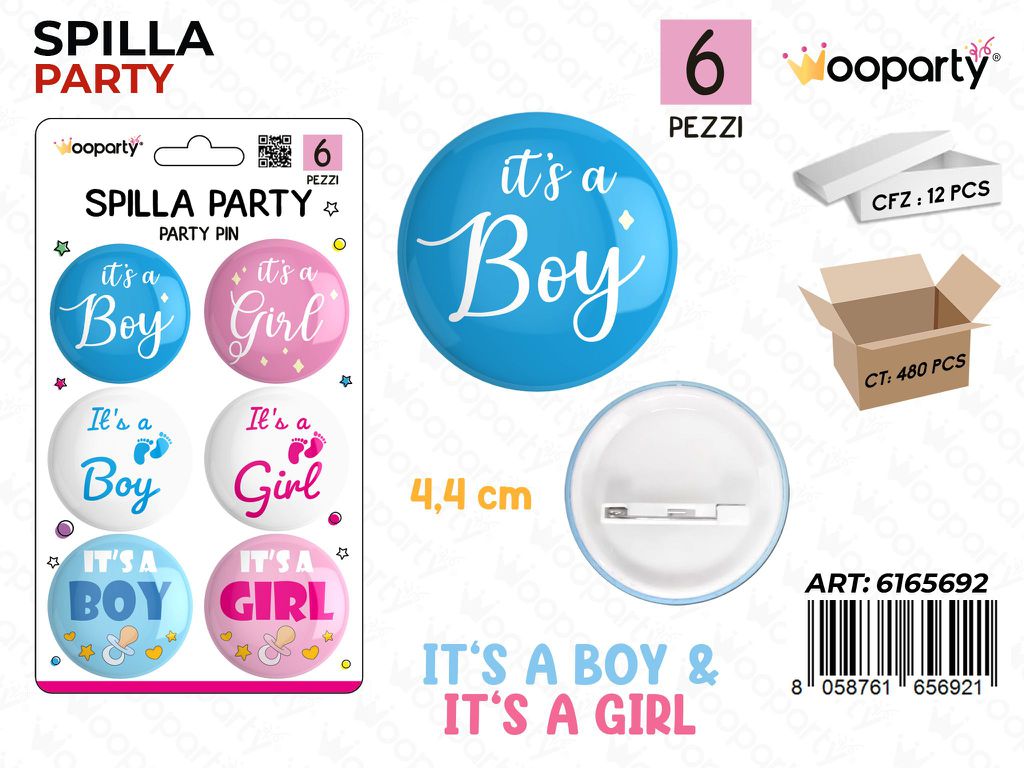 SPILLA PARTY BOY E GIRL 6PCS 4.4CM