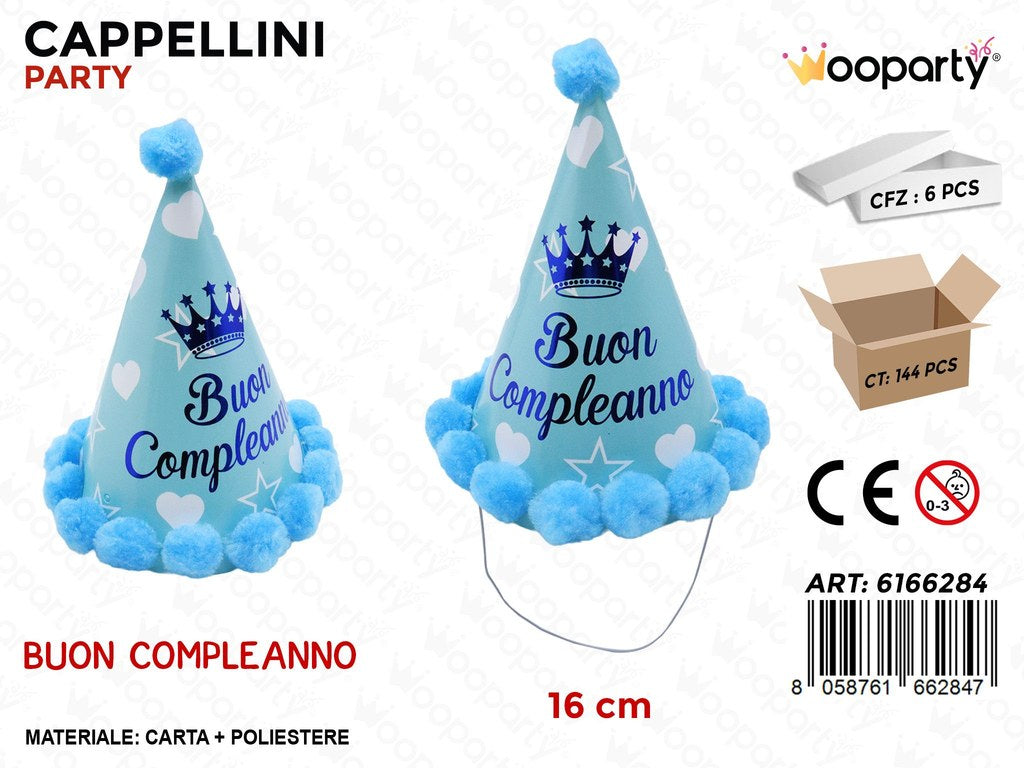 CAPPELLINI PARTY B. COMPL. C/POMPON BLU 16CM