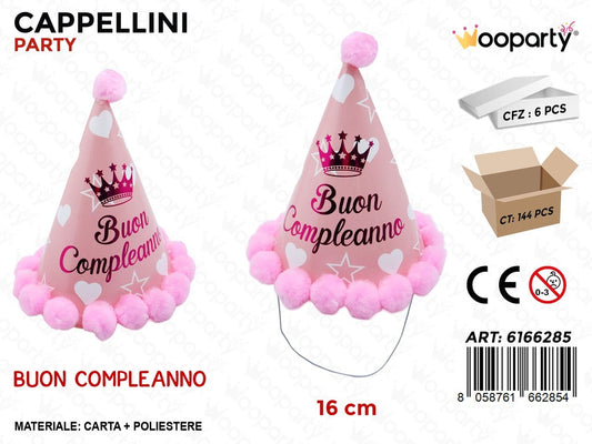 CAPPELLINI PARTY B. COMPL. C/POMPON ROSA 16CM