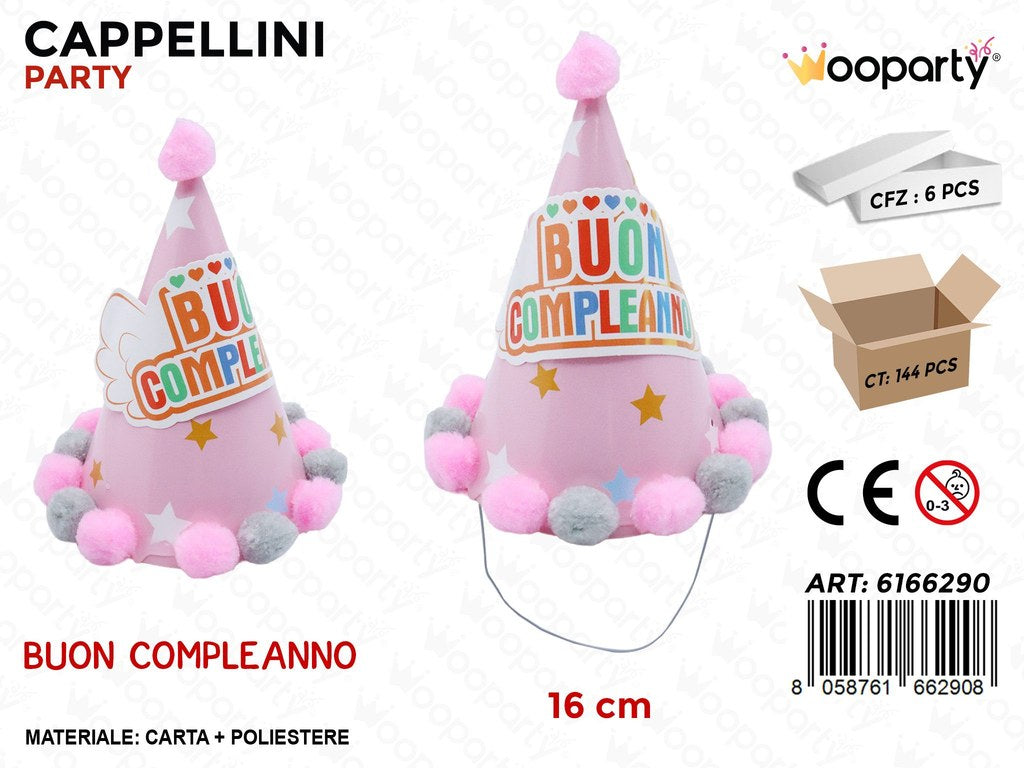 CAPPELLINI PARTY B. COMPL. C/POMPON ROSA 16CM
