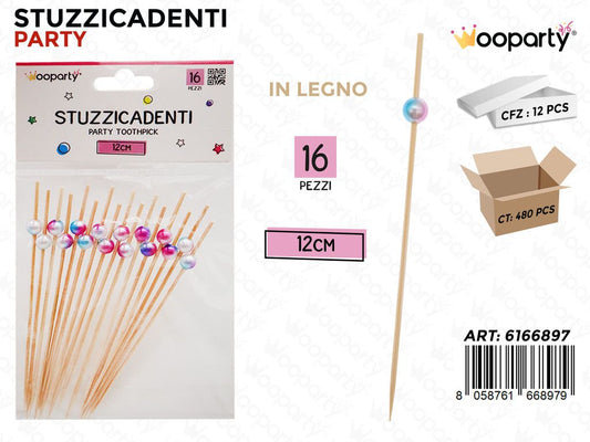 STUZZICADENTI PERLINE LEGNO 16PCS 12CM