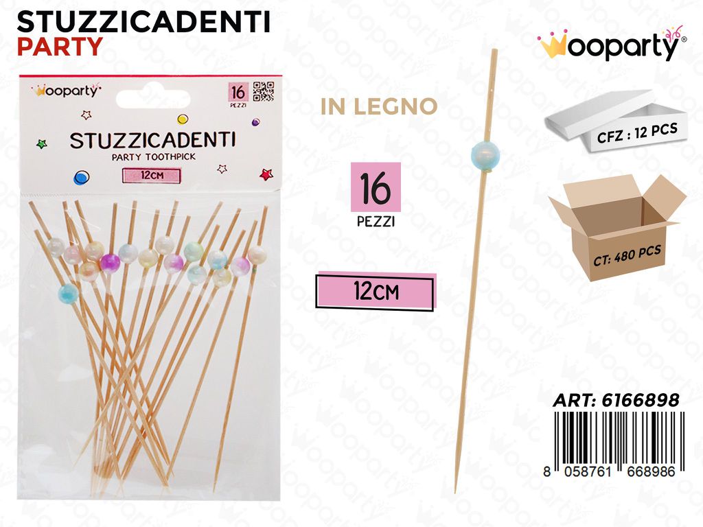 STUZZICADENTI PERLINE LEGNO 16PCS 12CM