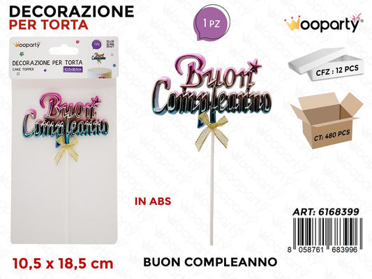 DEC. PER TORTA BUON COMPL. IRIDESC. 10.5*18.5CM