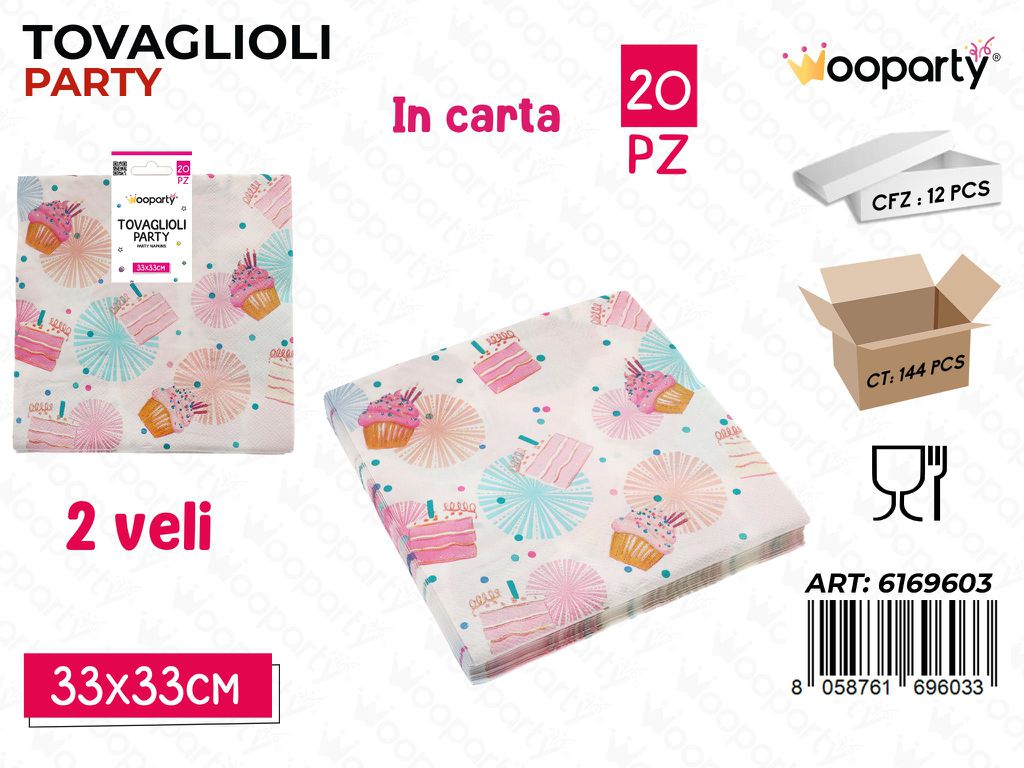 TOVAGLIOLI PARTY H.B 2VELI 20PCS 33*33CM