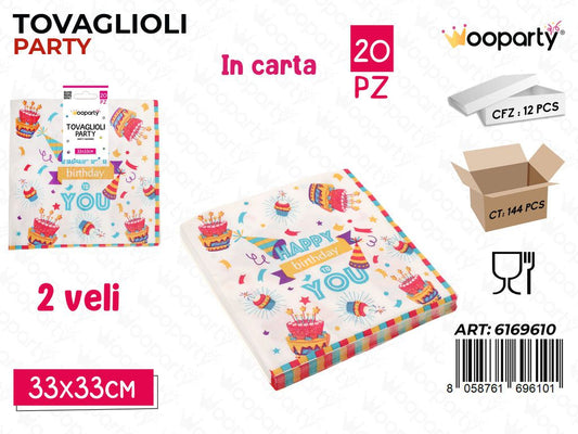 TOVAGLIOLI PARTY H.B 2VELI 20PCS 33*33CM /PZ DA 12**