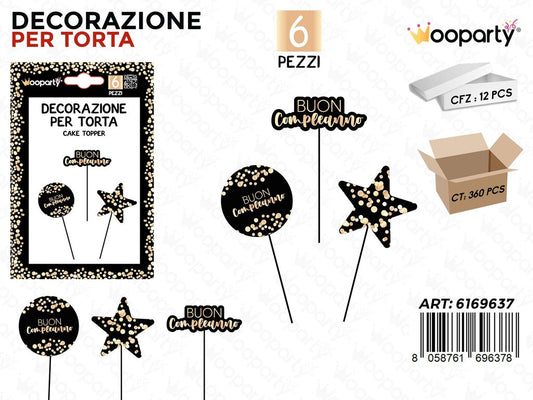 DEC. PER TORTA BUON COMPLEANNO ASS. 6PCS ASS.