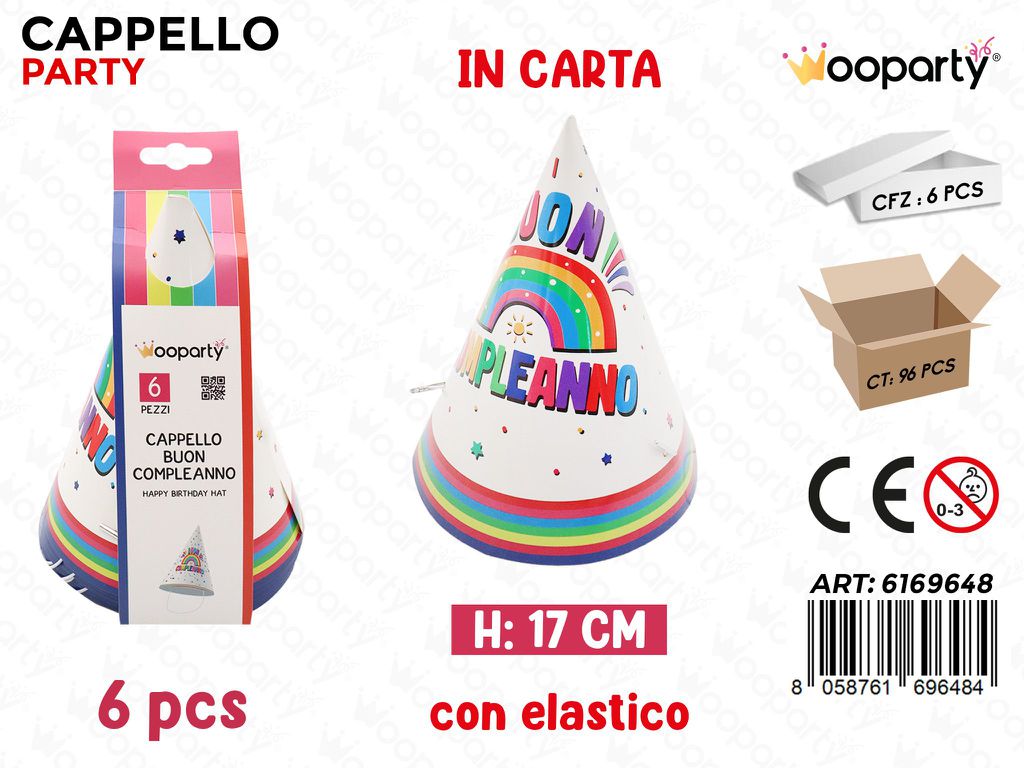 CAPPELLO CARTA B. COMPL.  6PCS 17CM