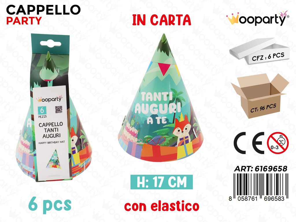 CAPPELLO  AUGURI A TE 6PCS 17CM