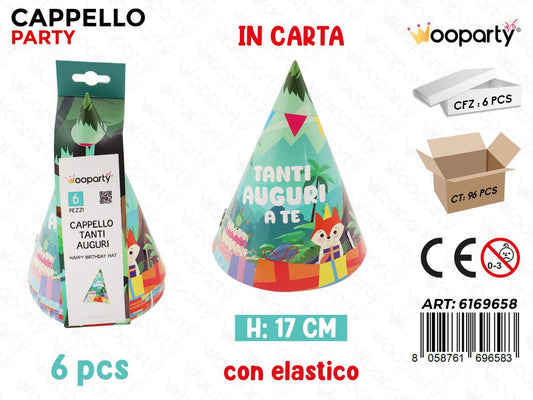 CAPPELLO  AUGURI A TE 6PCS 17CM