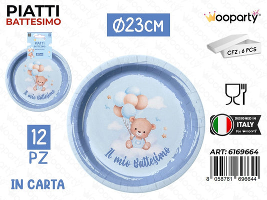 PIATTI CARTA BATTESIMO BOY 23CM 12PCS
