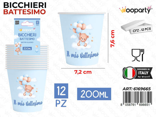 BICCHIERI CARTA BATTESIMO BOY 200ML 12PCS