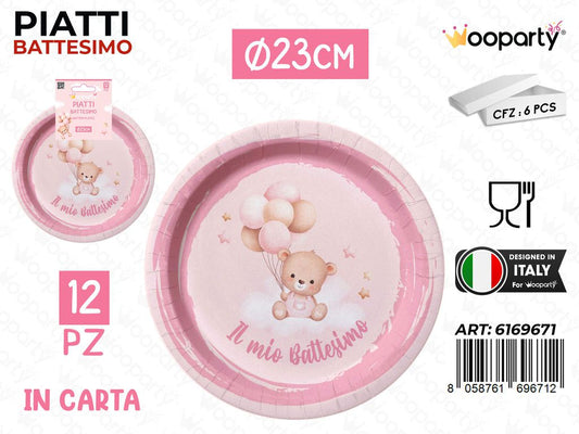 PIATTI CARTA BATTESIMO GIRL 23CM 12PCS /PZ DA 12**