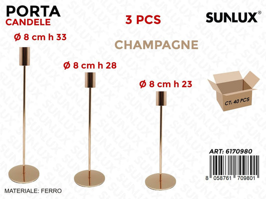 Sunlux Porta Candele Ferro Champagne 3PCS Ass.