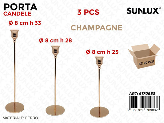 Sunlux Porta Candele Ferro Champagne 3PCS Ass.