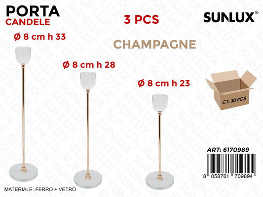 Sunlux Porta Candele Ferro-ve Champagne 3PCS Ass.