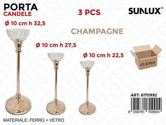 Sunlux Porta Candele Ferro-ve Champagne 3PCS Ass