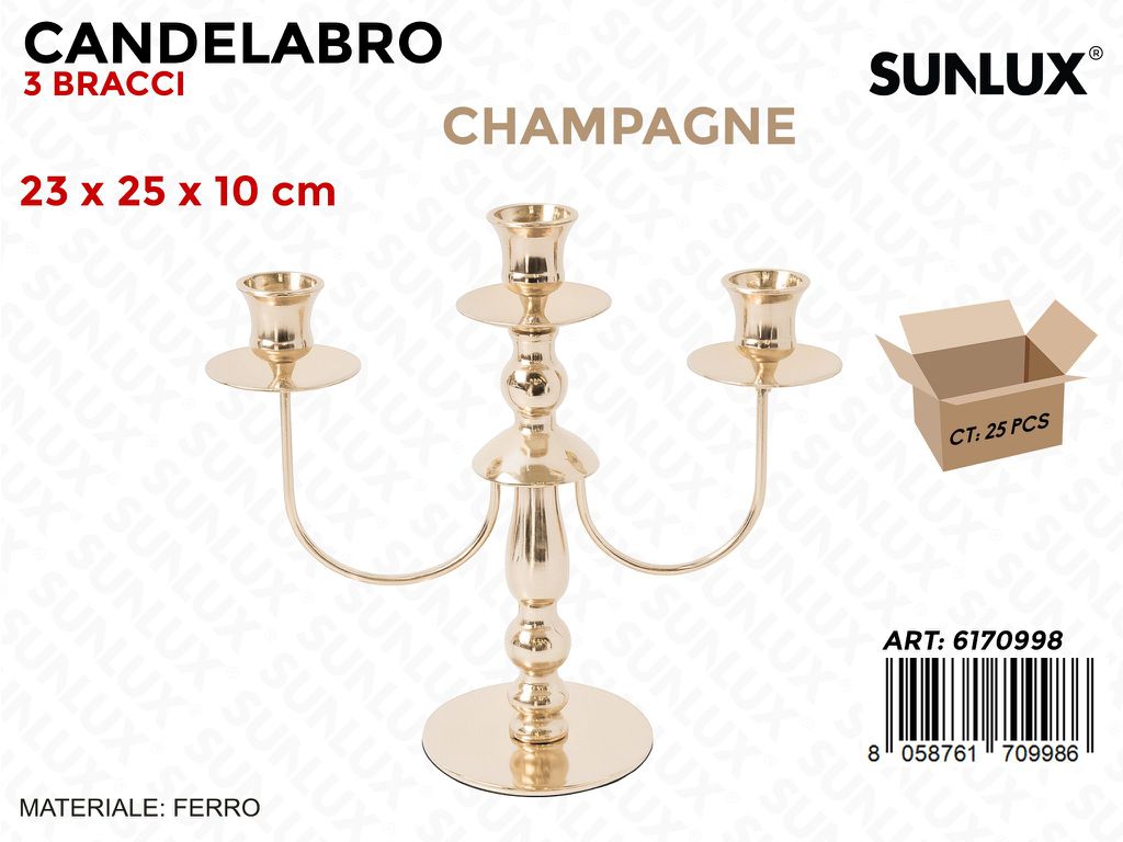 Sunlux Candelabro 3 Bracci Champagne 23*25*10CM
