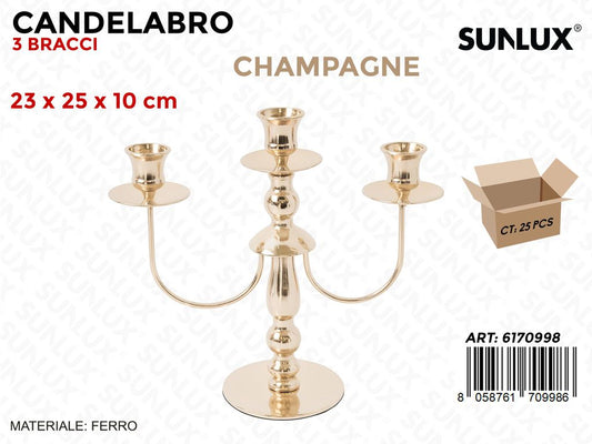 Sunlux Candelabro 3 Bracci Champagne 23*25*10CM