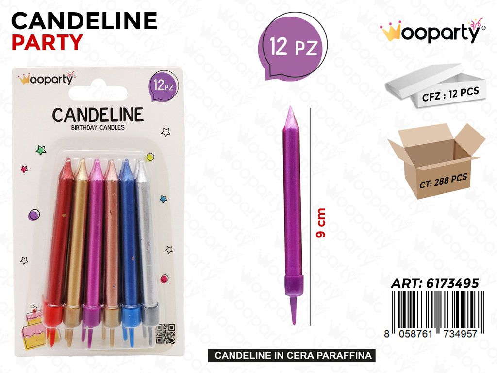 CANDELINE A STELO MULTICOLOR 12PCS 9CM
