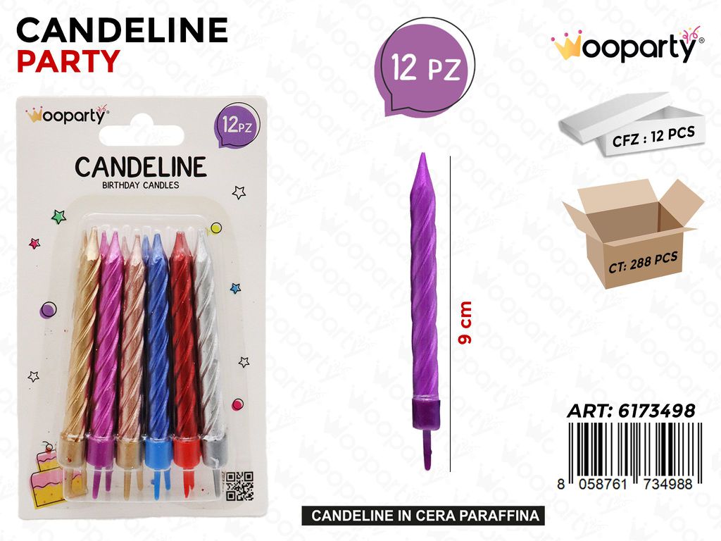 CANDELINE A STELO MULTICOLOR 12PCS 9CM