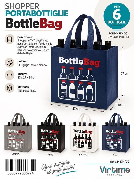 Shopper Tnt Plas Portabottiglie 27X27X18 Cm 4Col.Ass.
