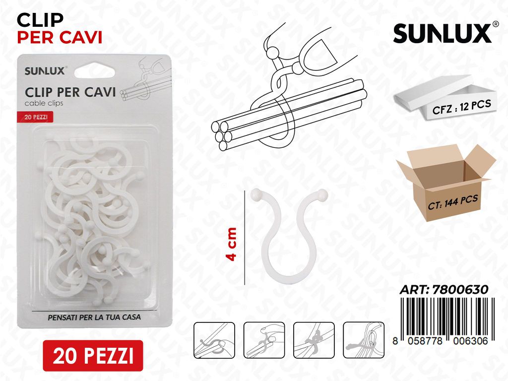 Sunlux Clip per Cavi 20PCS 4CM / Pz da 12