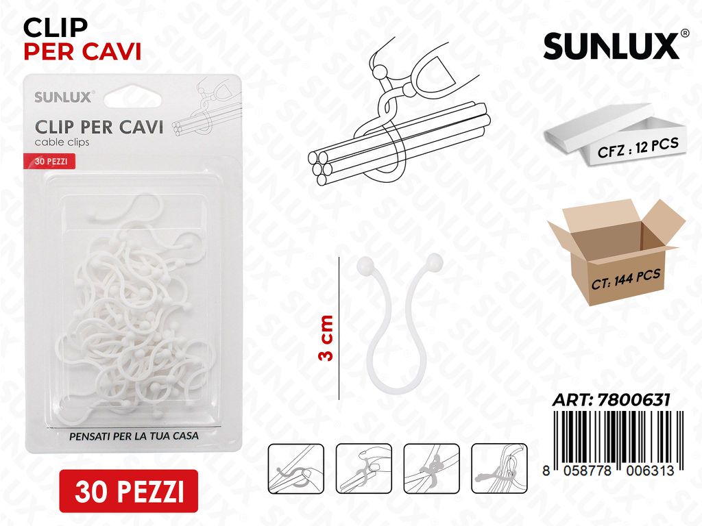 Sunlux Clip per Cavi 30PCS 3CM / Pz da 12