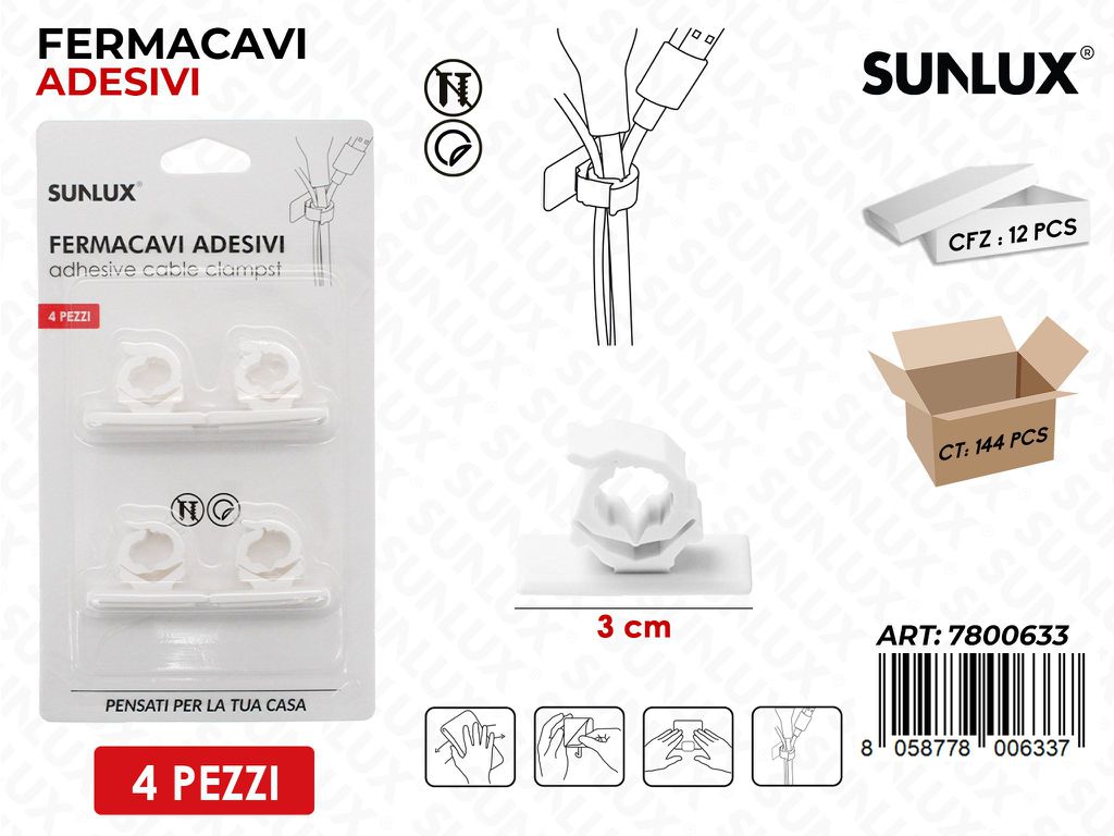 Sunlux Fermacavi Adv 4PCS 3CM / Pz da 12