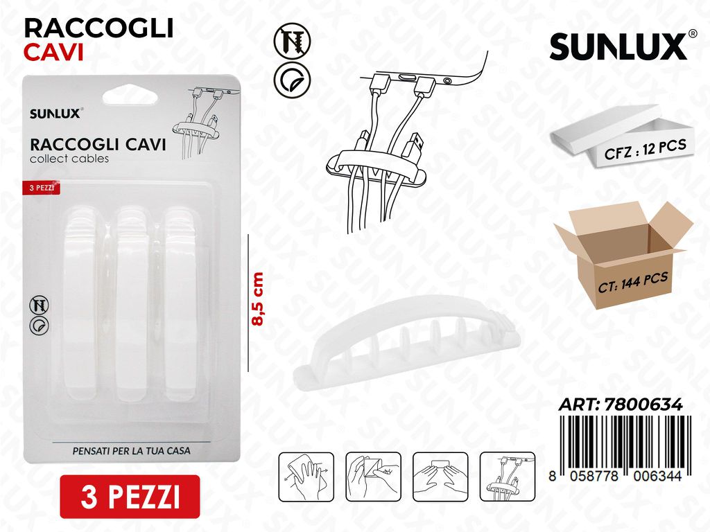 Sunlux Raccogli Cavi 3PCS 8.5CM / Pz da 12
