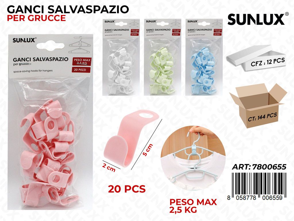 Sunlux Ganci Salvaspazio per Grucce 20PCS 2.5KG Max