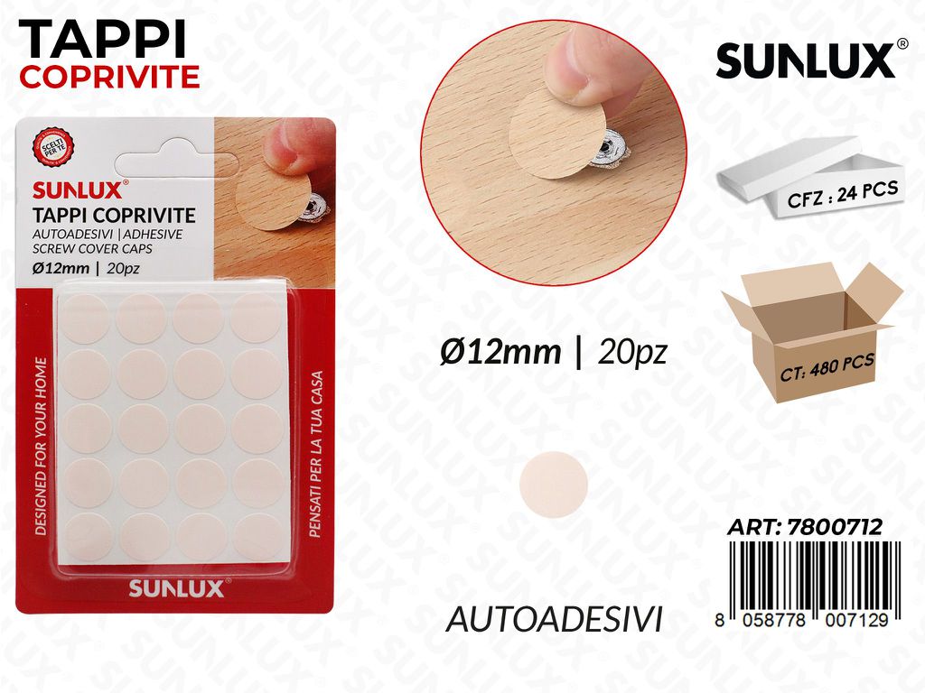 Sunlux Tappi Coprivite Autoadv D.12MM 20PCS