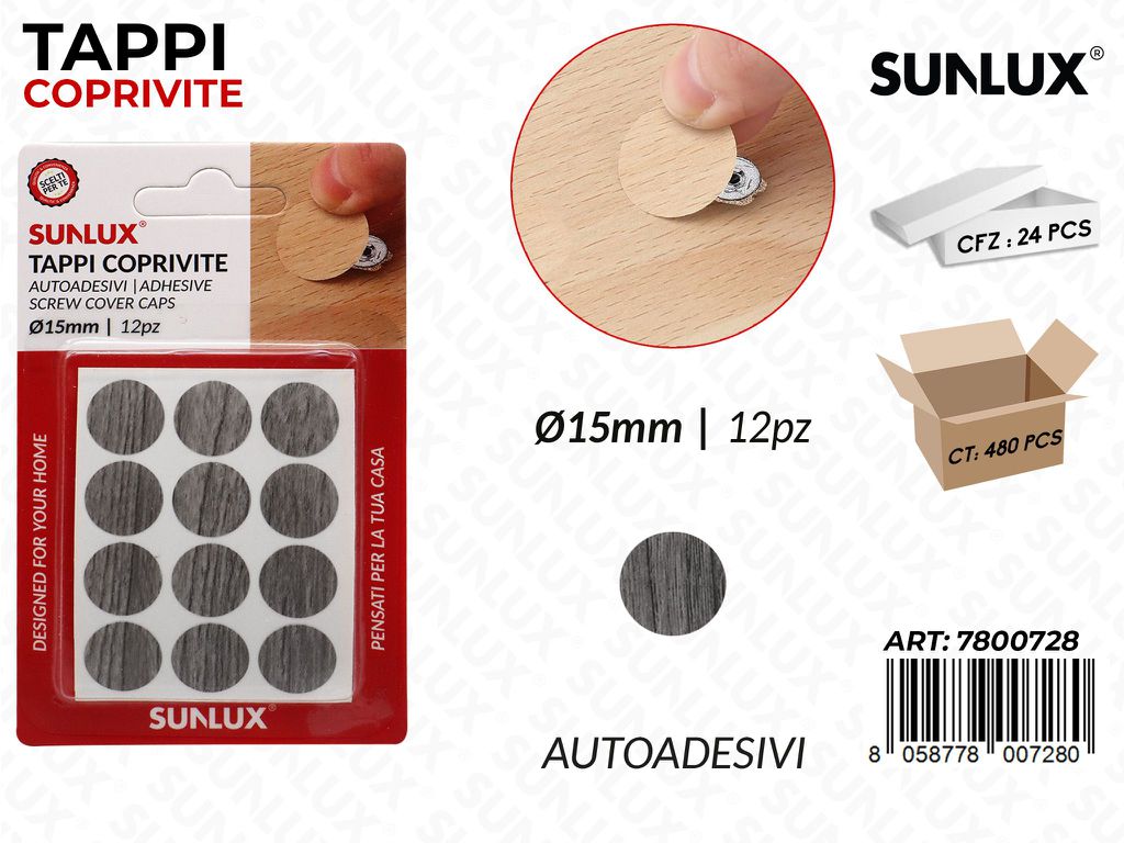 Sunlux Tappi Coprivite Autoadv D.15MM 12PCS