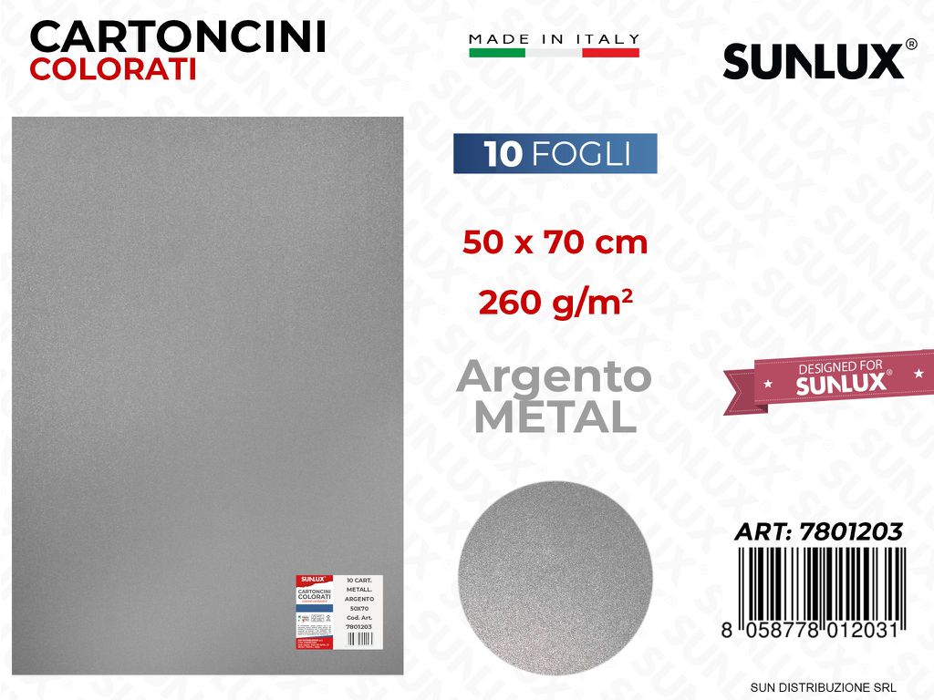 Cartoncini Col. Arg. Metal F.to 50*70CM 260GR 10FF