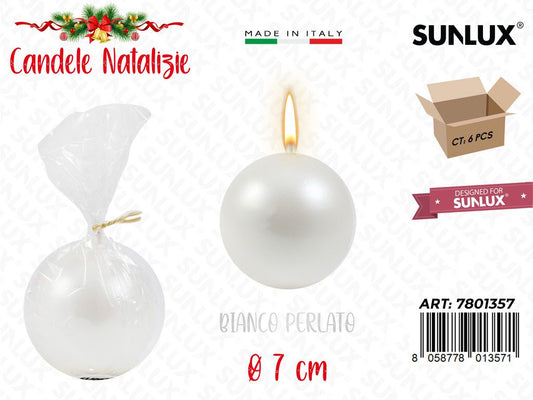 Candela Sfera Bianco Perlato D.8CM