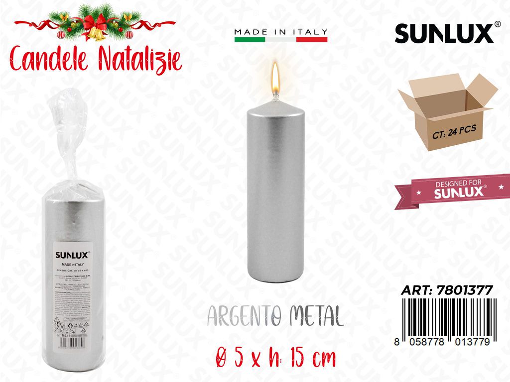 Candela Moccolo Argento Metal D.5*15CM