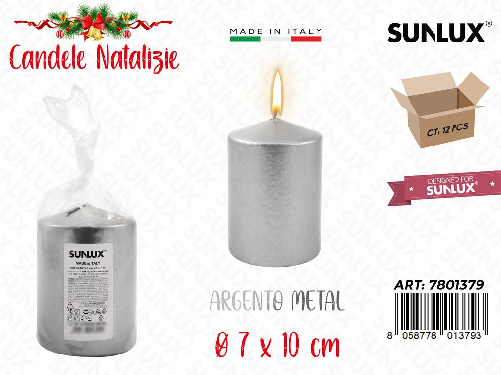 Candela Moccolo Argento Metal D.7*10CM