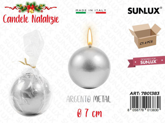 Candela Sfera Argento Metal D.8CM