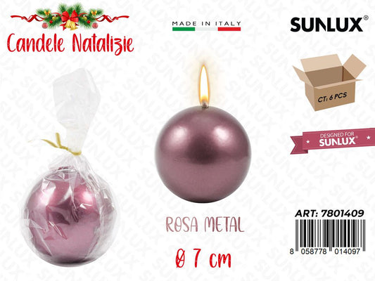Candela Sfera Rosa Metal D.8CM