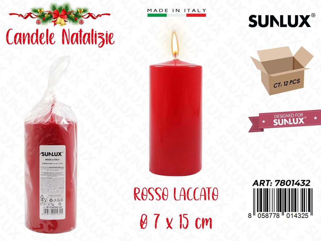 Candela Moccolo Rosso Lacc. D.7*15CM