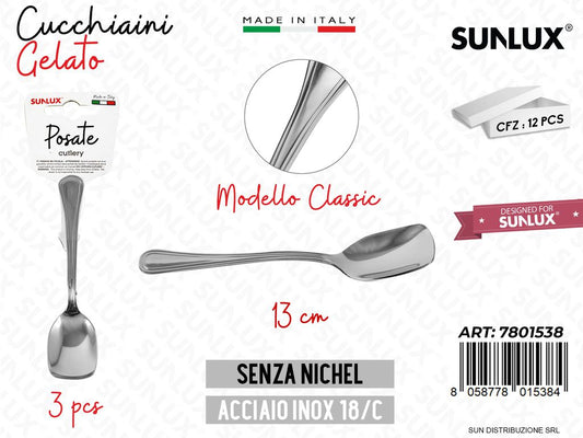 Cucchiaini Gelato Classic Inox 13CM 3PCS