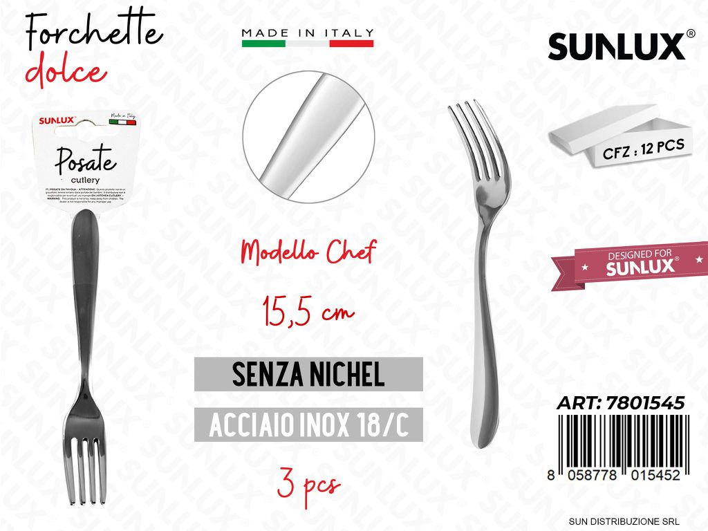 Forchette Dolce Chef Inox 15.5CM 3PCS