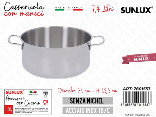 Casseruola Fonda c/ Manici Inox 26*13.5CM 7.4LT