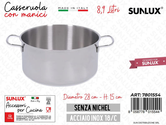 Casseruola Fonda c/ Manici Inox 28*15CM 8.9LT